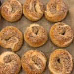 A tray of sourdough bagels
